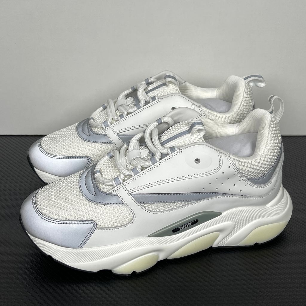 Dior B22 White Silver Technical Mesh Calfskin Sneakers