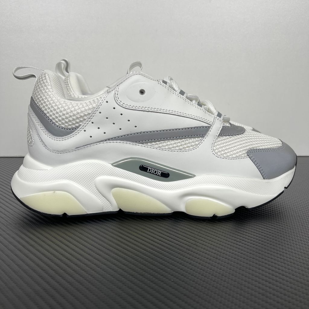 Dior B22 White Silver Technical Mesh Calfskin Sneakers