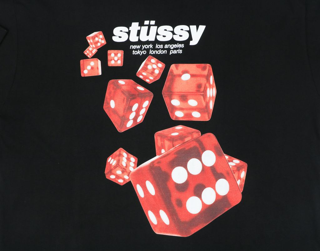 Stussy red dice print long sleeve T-shirt 230gsm combed cotton two-stage washed digital direct print relaxed fit sizes S-XL