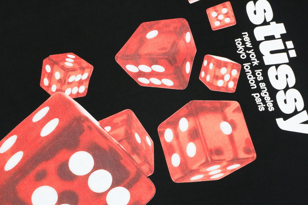 Stussy red dice print long sleeve T-shirt 230gsm combed cotton two-stage washed digital direct print relaxed fit sizes S-XL
