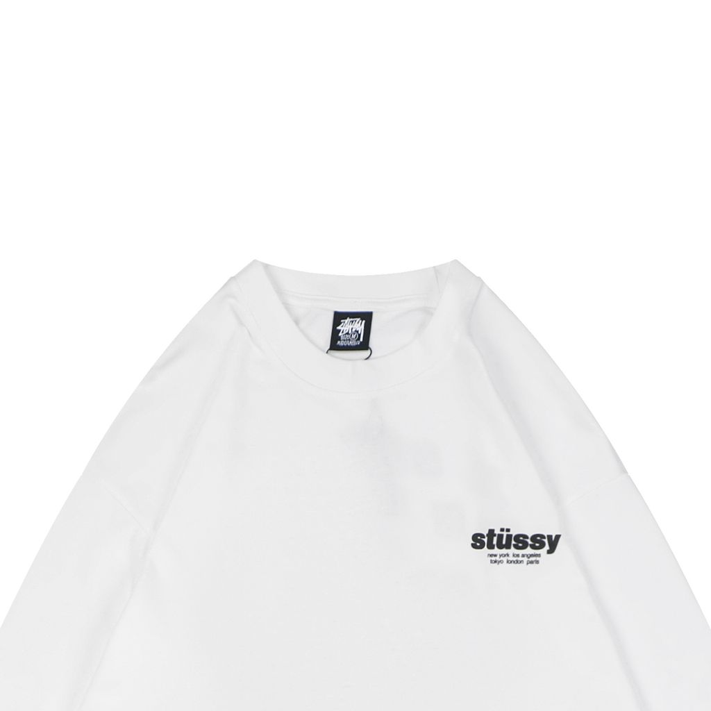 Stussy white red dice print long sleeve T-shirt 230gsm combed cotton two-stage washed digital direct print relaxed fit sizes S-XL