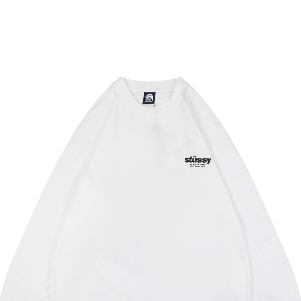 Stussy white red dice print long sleeve T-shirt 230gsm combed cotton two-stage washed digital direct print relaxed fit sizes S-XL