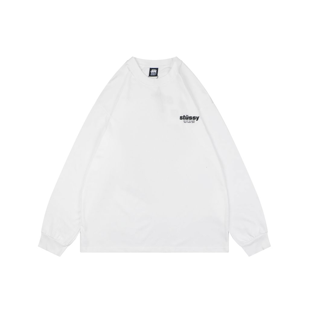 Stussy white red dice print long sleeve T-shirt 230gsm combed cotton two-stage washed digital direct print relaxed fit sizes S-XL