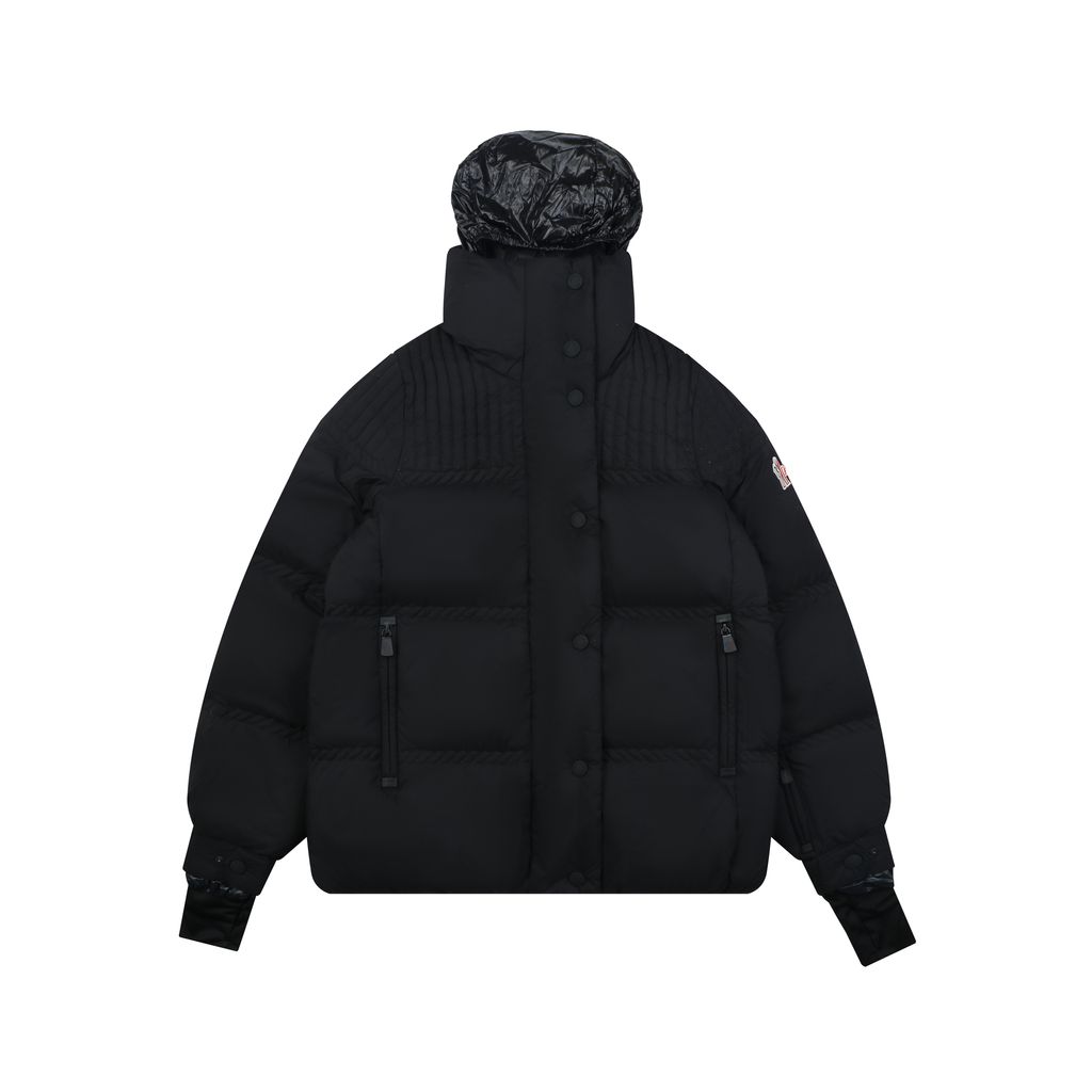 Moncler Anglin black women’s stand collar down ski jacket MX-046 90 white duck down ripstop nylon thumbhole cuffs zip pockets adjustable hem sizes 0 1 2 3