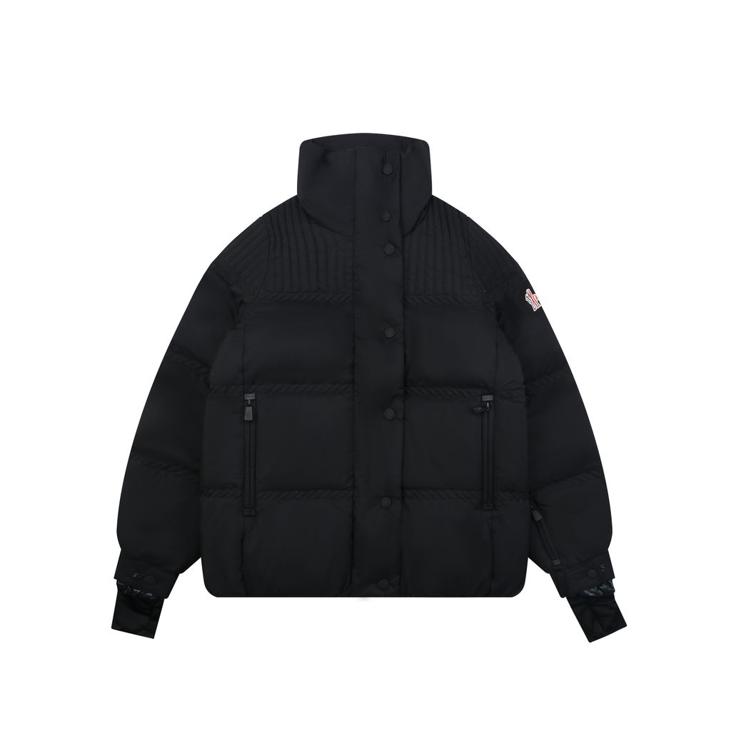 Moncler Anglin black women’s stand collar down ski jacket MX-046 90 white duck down ripstop nylon thumbhole cuffs zip pockets adjustable hem sizes 0 1 2 3