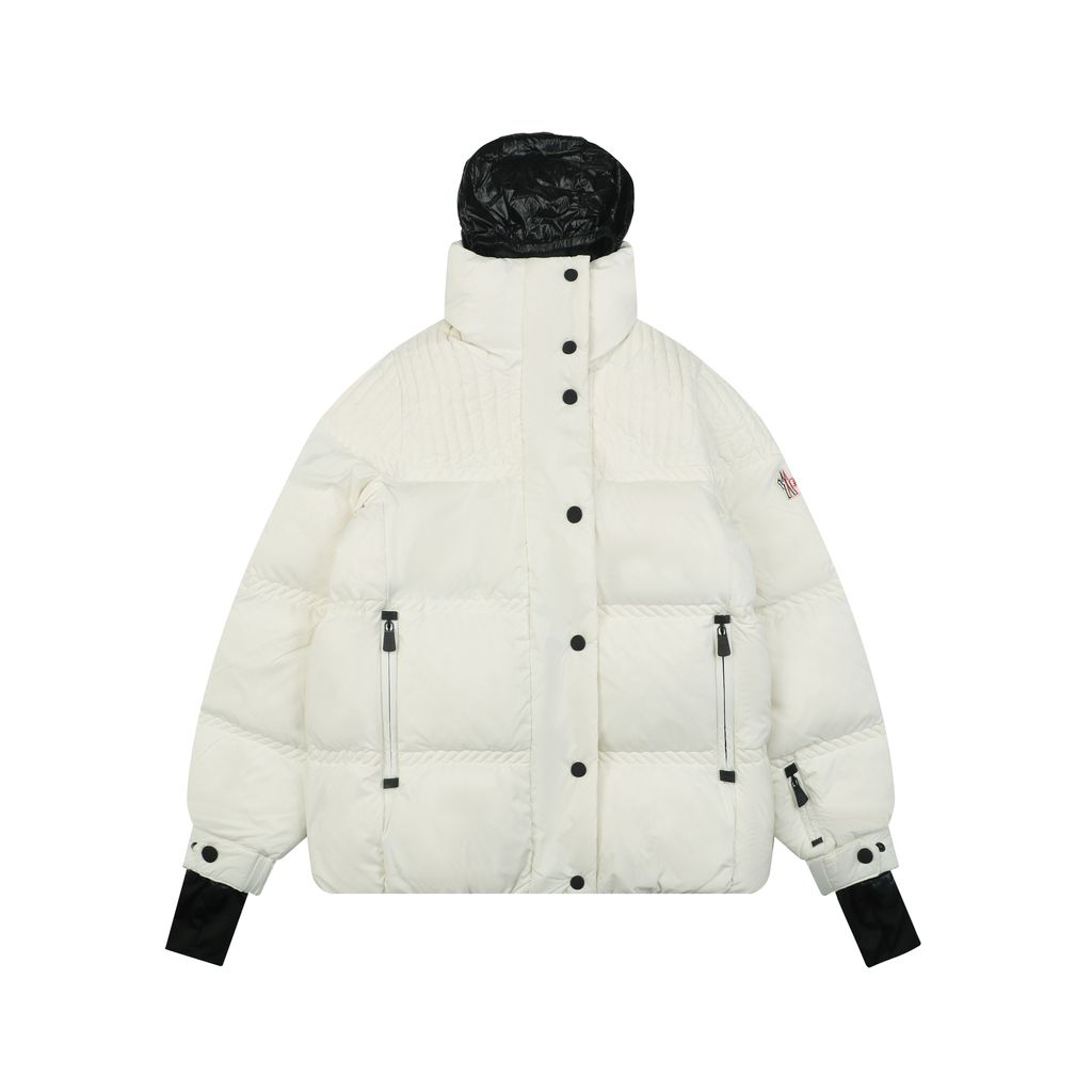 Moncler Anglin white women’s stand collar down ski jacket MX-046 90 white duck down ripstop nylon thumbhole cuffs zip pockets adjustable hem sizes 0 1 2 3