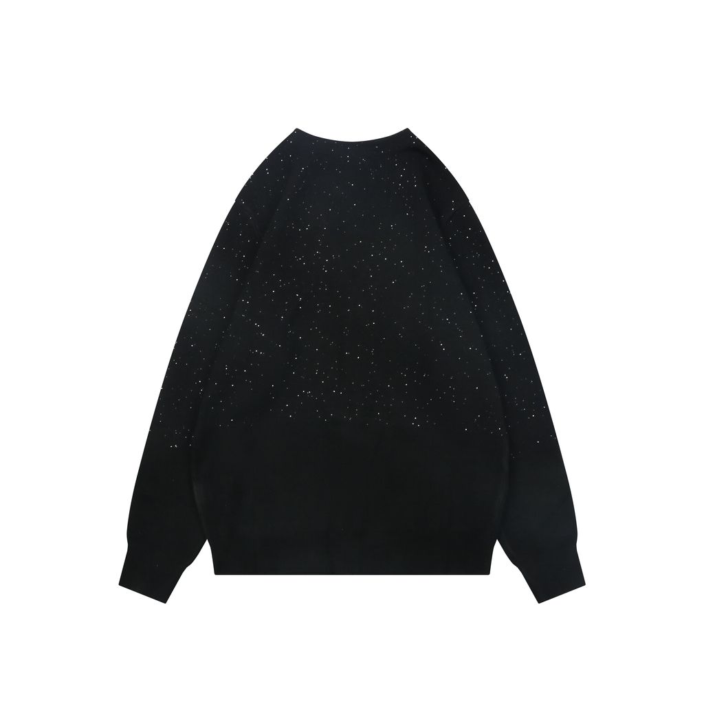Louis Vuitton black starry sequin knit V-neck cardigan integrated sequin yarn subtle sparkle custom buttons dual patch pockets tonal embroidery relaxed fit sizes S-XL