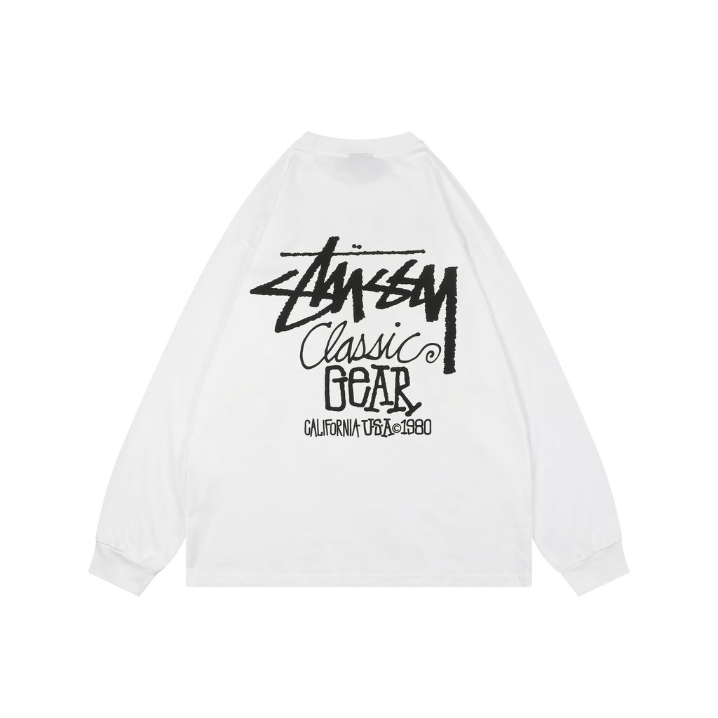 Stussy 1980 graffiti letter print long sleeve T-shirt 230gsm combed cotton two-stage washed digital direct print relaxed fit sizes S-XL