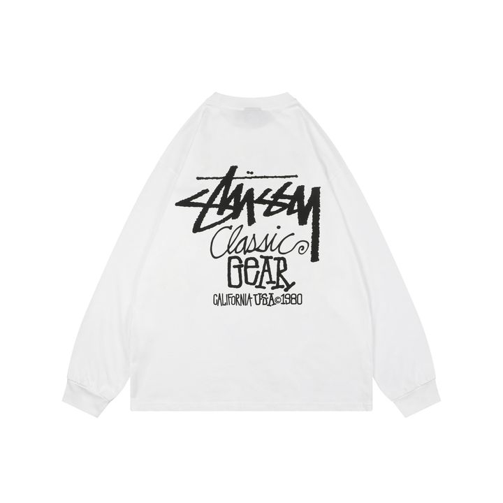 Stussy 1980 graffiti letter print long sleeve T-shirt 230gsm combed cotton two-stage washed digital direct print relaxed fit sizes S-XL