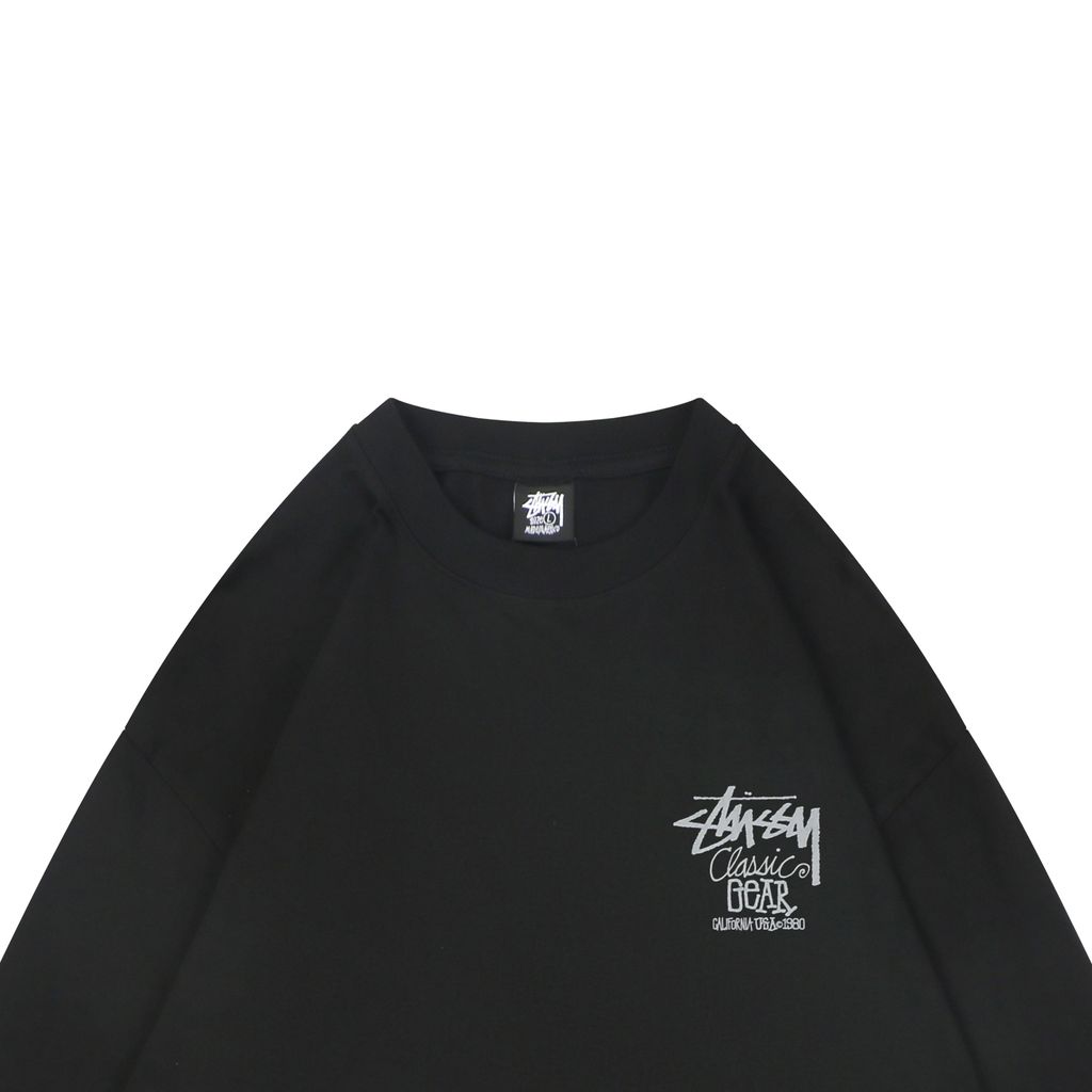 Stussy black 1980 graffiti letter print long sleeve T-shirt 230gsm combed cotton two-stage washed digital direct print relaxed fit sizes S-XL