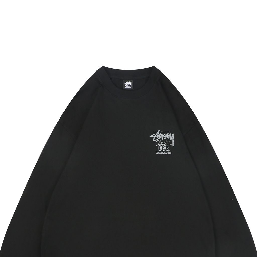 Stussy black 1980 graffiti letter print long sleeve T-shirt 230gsm combed cotton two-stage washed digital direct print relaxed fit sizes S-XL