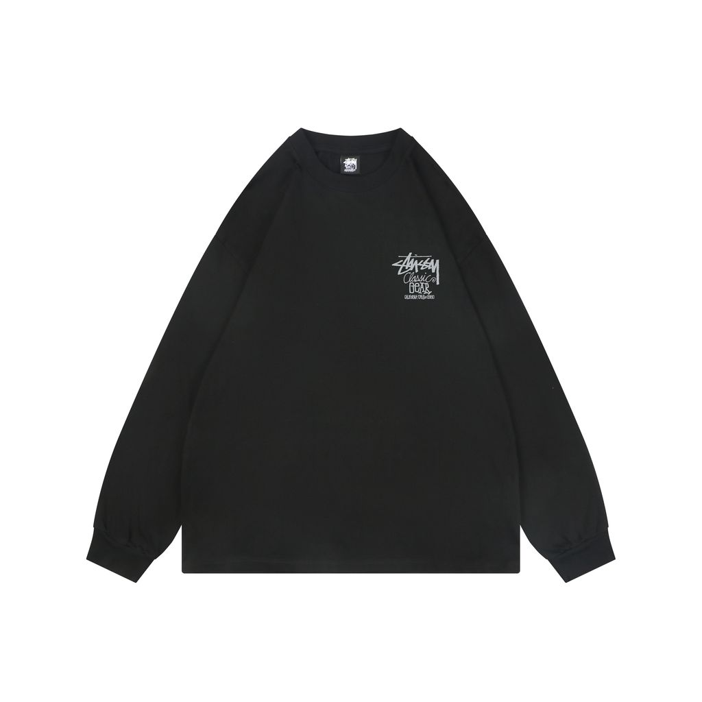 Stussy black 1980 graffiti letter print long sleeve T-shirt 230gsm combed cotton two-stage washed digital direct print relaxed fit sizes S-XL