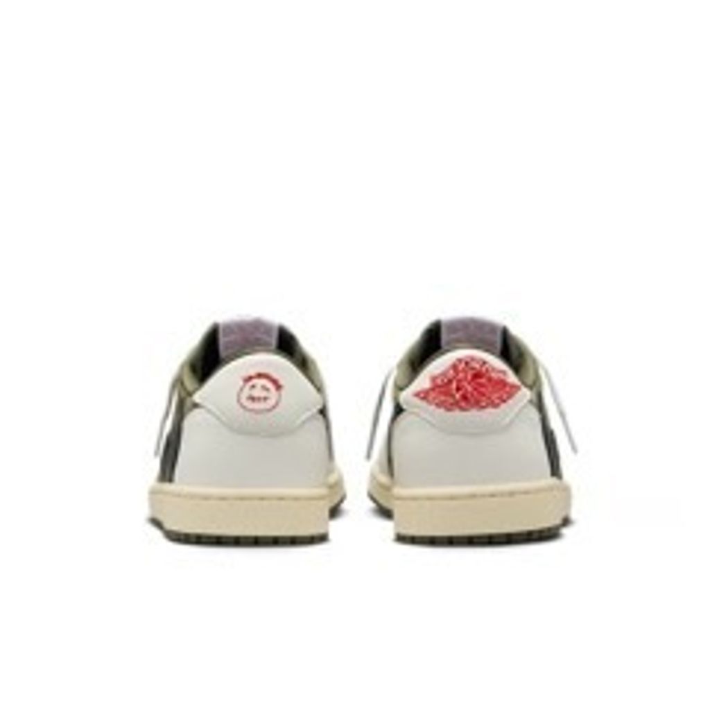 Travis Scott x Air Jordan 1 Low OG SP heel view showing back design