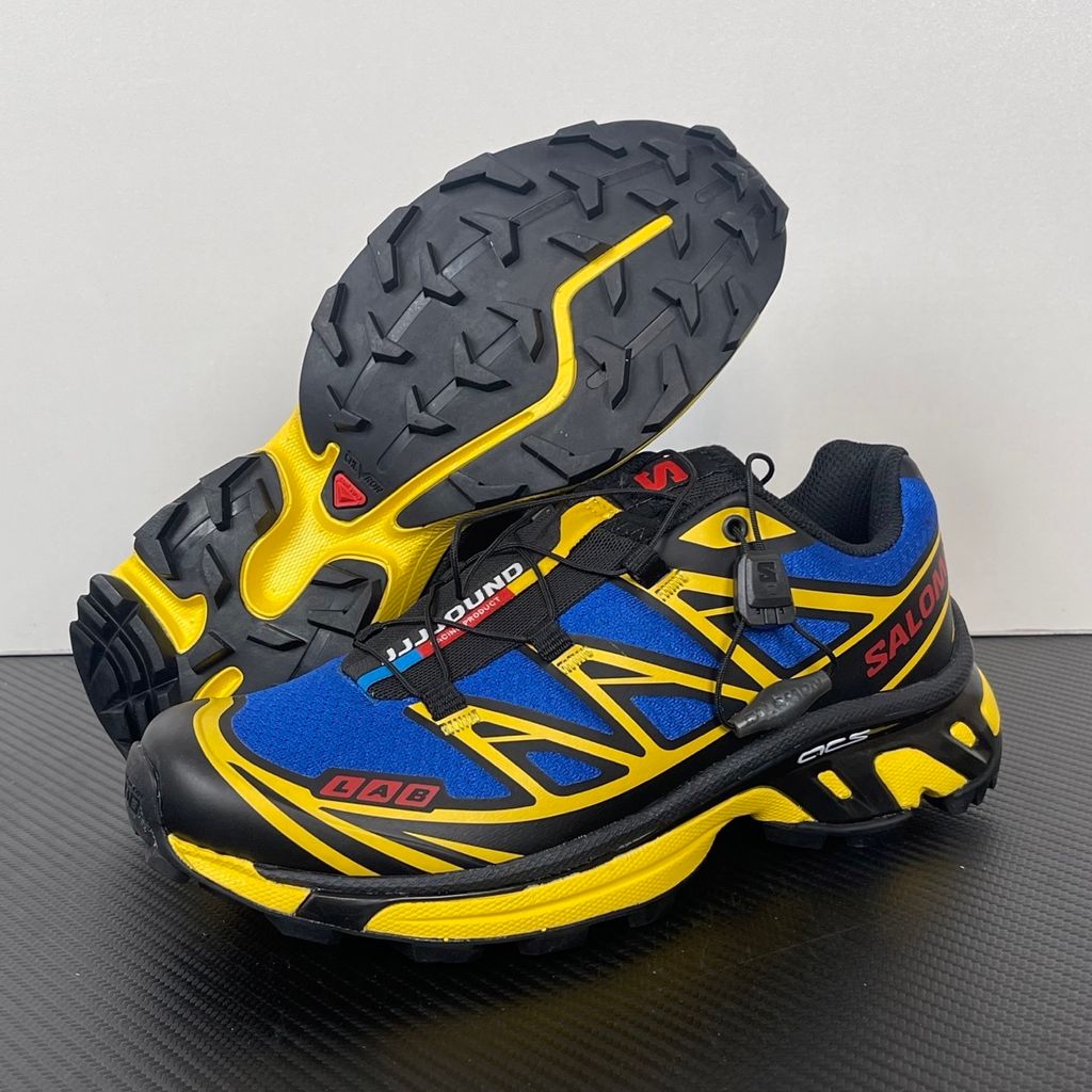 Salomon x JJJJound XT-6 Blue Lemon outsole view showing traction and sole pattern