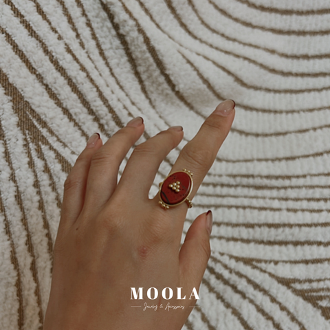 法國！紅色天然石戒指2