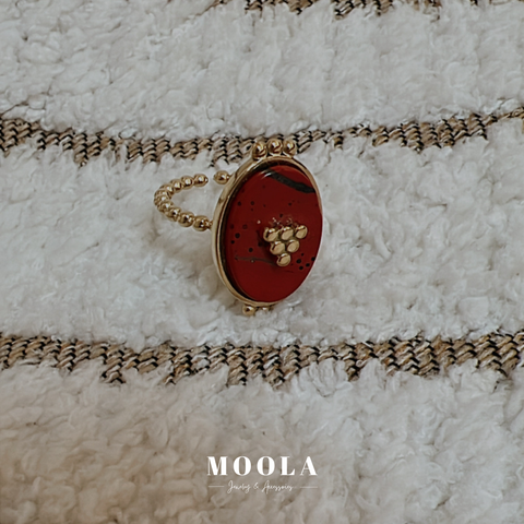 法國！紅色天然石戒指1