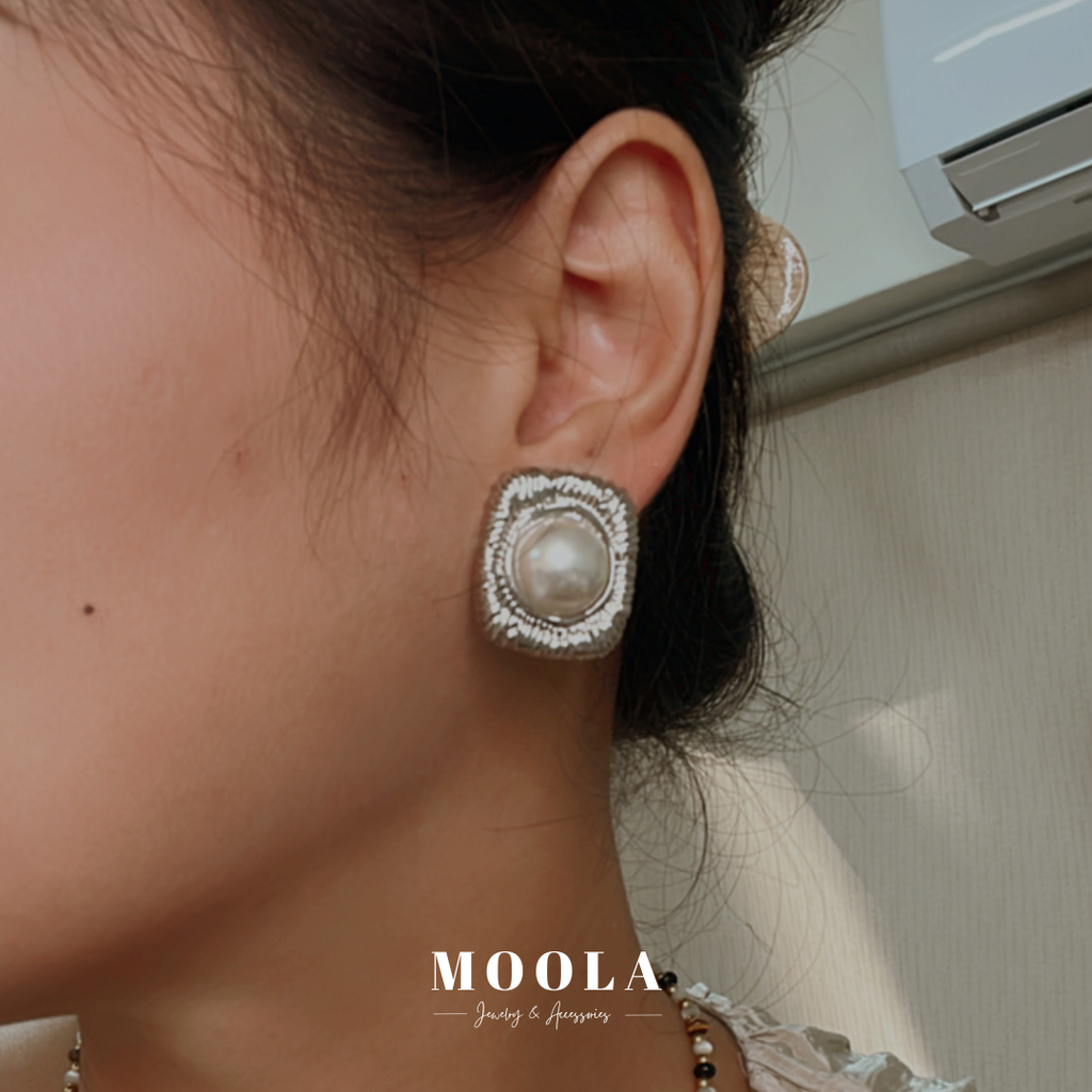 法國！方型珍珠耳夾3