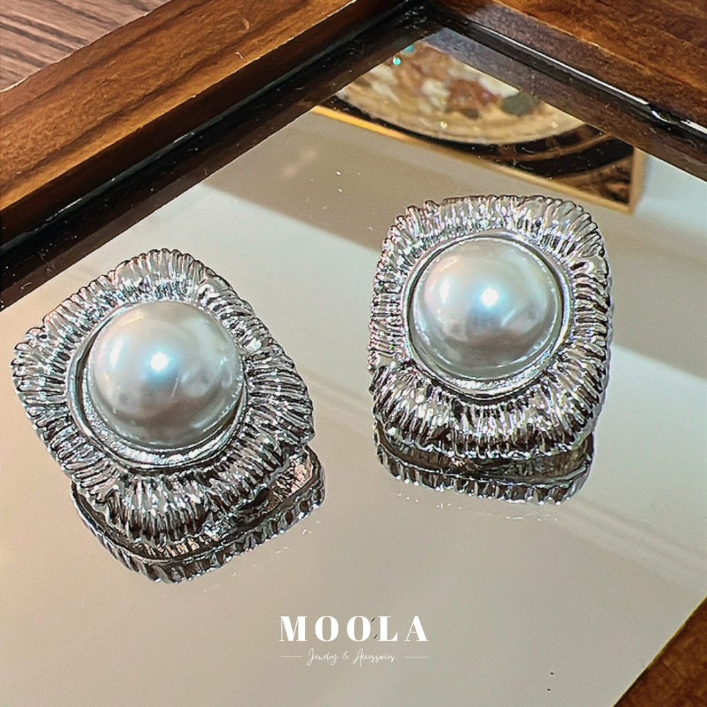 法國！方型珍珠耳夾1