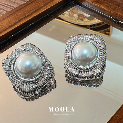 法國！方型珍珠耳夾1