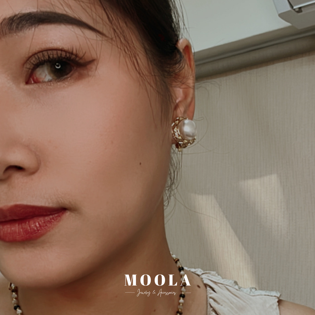 法國！格紋珍珠耳夾3