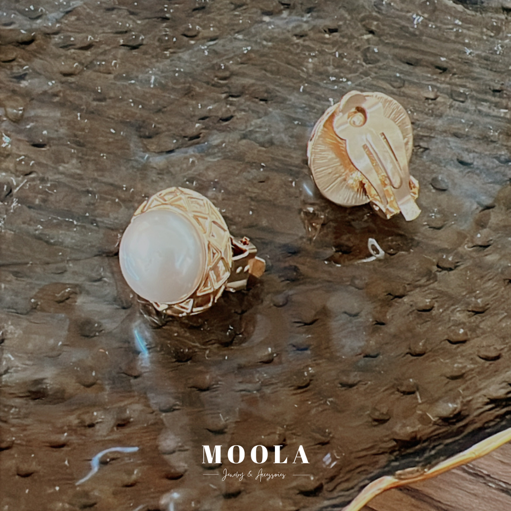 法國！格紋珍珠耳夾2