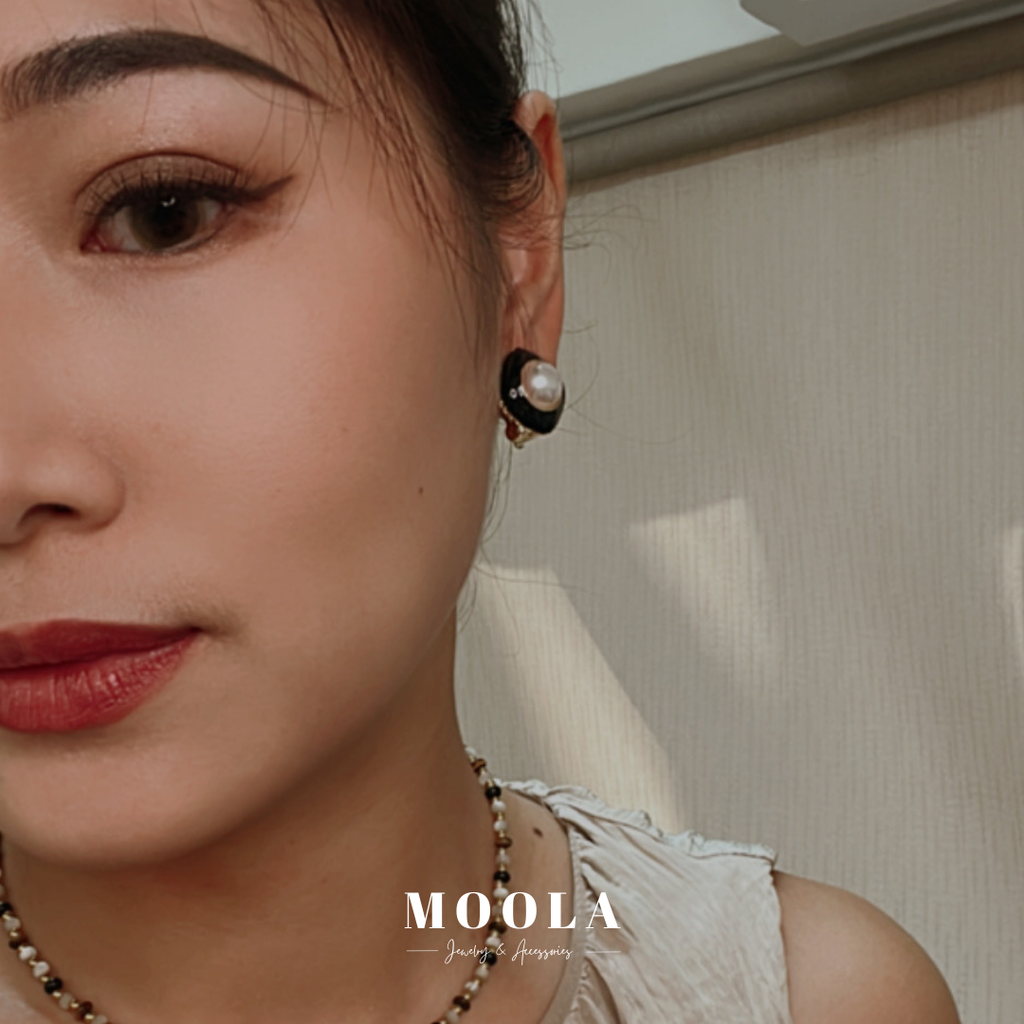 法國！菱型珍珠耳夾3