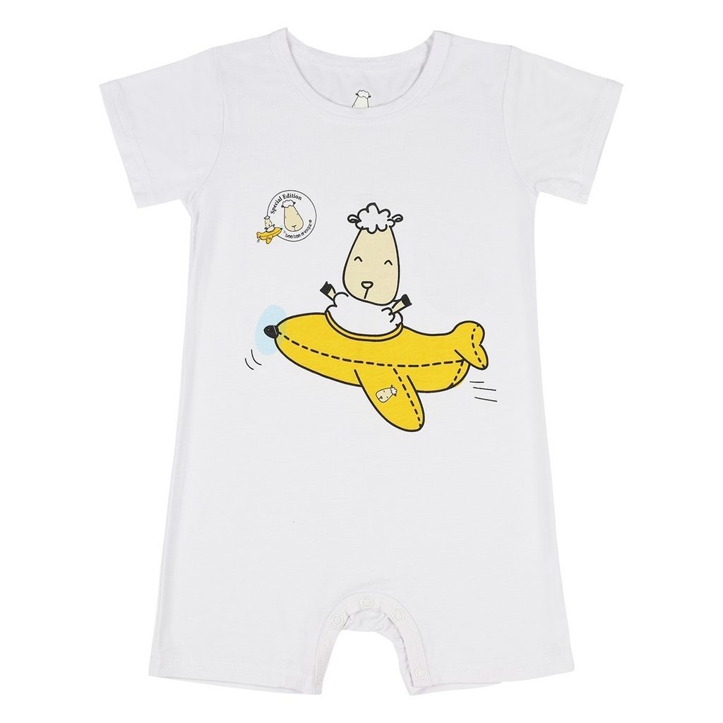 白黃色飛機短袖褲襠包屁衣