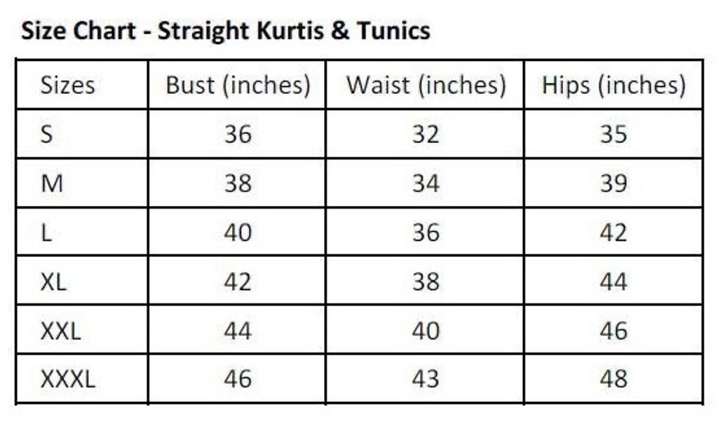 Size List Straight