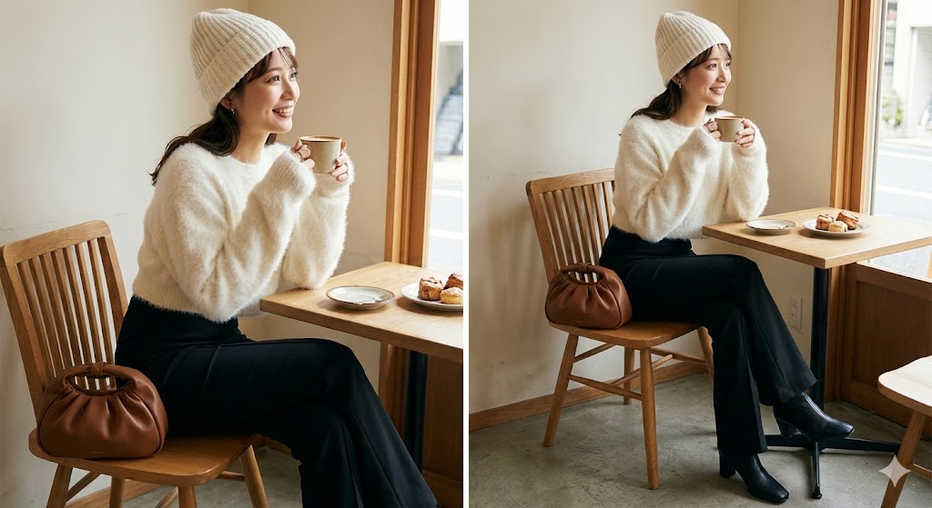 小周末下午茶:BBAM 喇叭褲 + 短版毛衣 + 水餃包