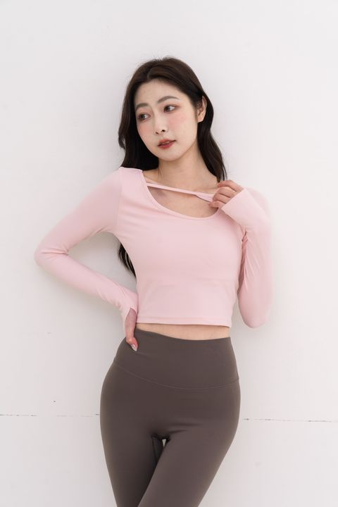 微辣推薦_水滴鏤空親膚長袖上衣_粉