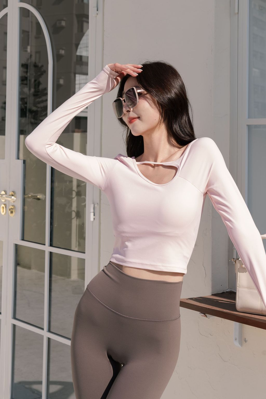 水滴鏤空親膚長袖上衣_粉_2