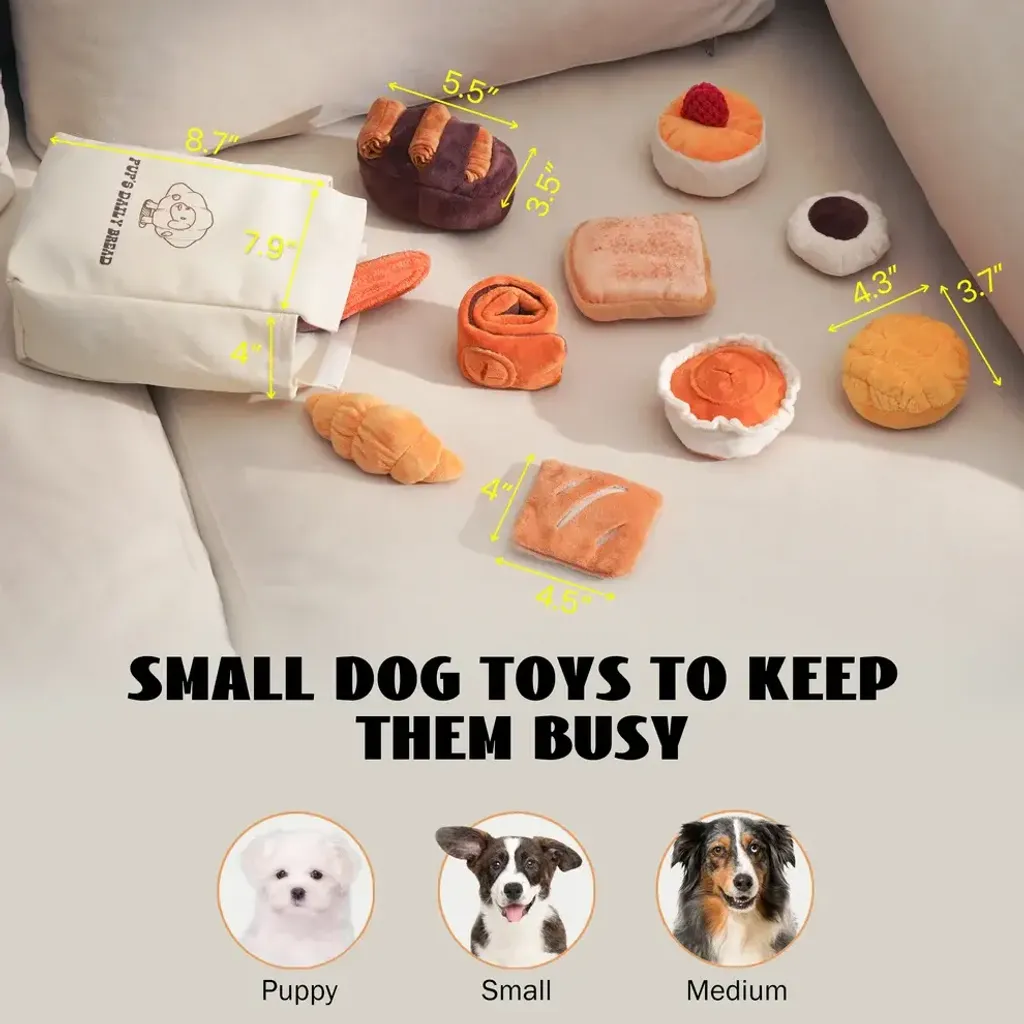 Nocciola 10 Pack Bread Dog Toys with a Bread Bag 7