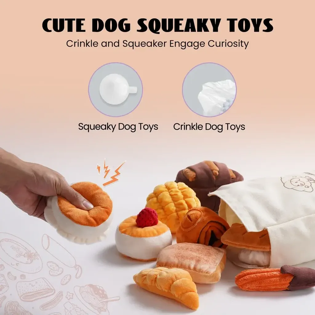Nocciola 10 Pack Bread Dog Toys with a Bread Bag 3