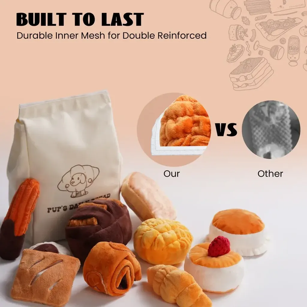 Nocciola 10 Pack Bread Dog Toys with a Bread Bag 5