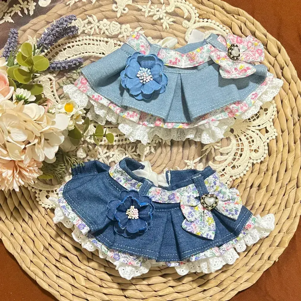 深藍牛仔粉紅碎花百折圍巾(配牛仔山茶花) 4