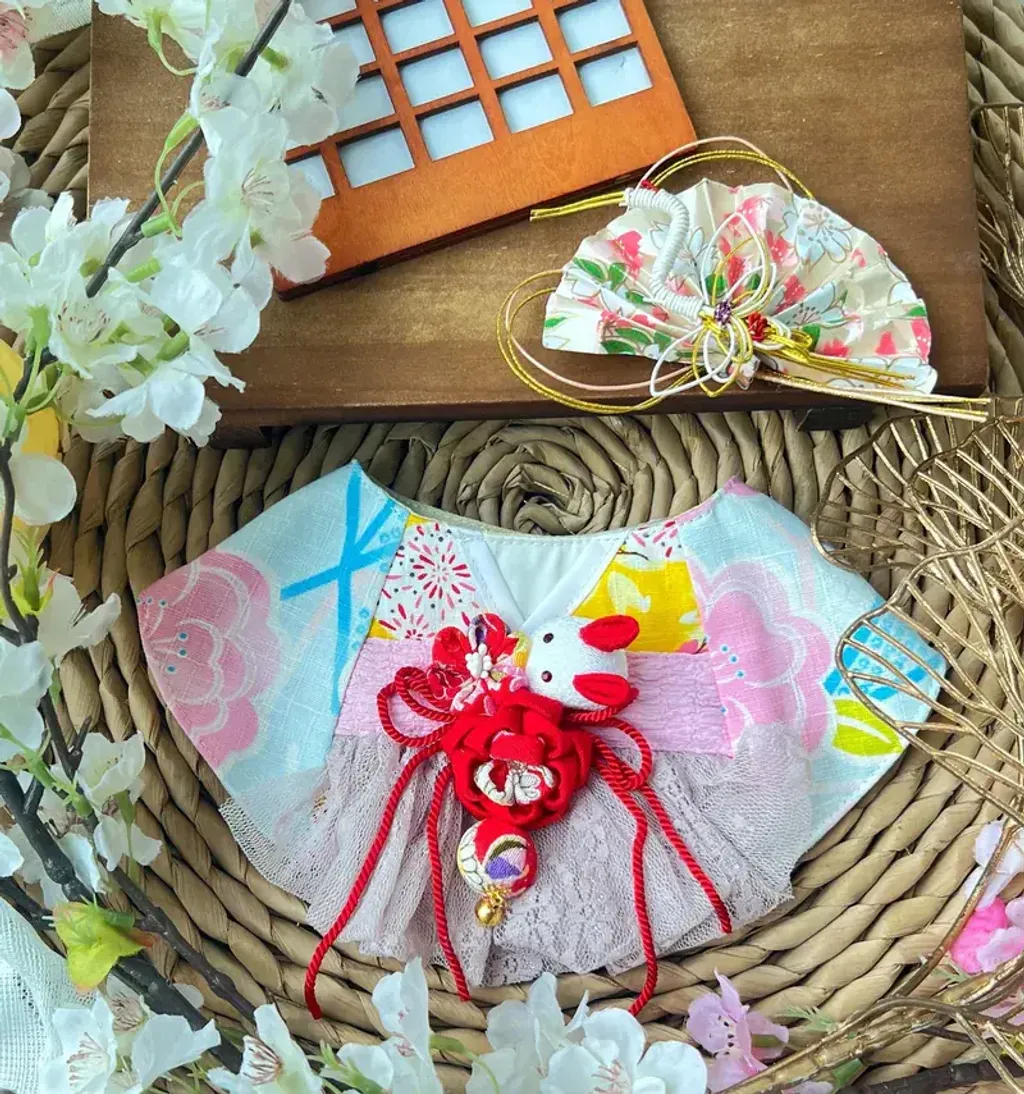 櫻兔輕紗天藍和服圍巾