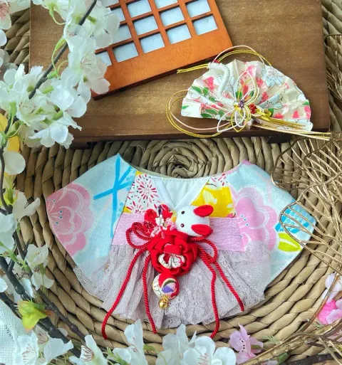 櫻兔輕紗天藍和服圍巾