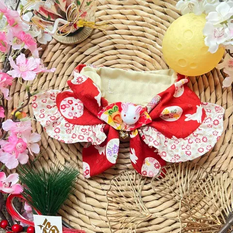 和風兔兔圍巾（紅色）