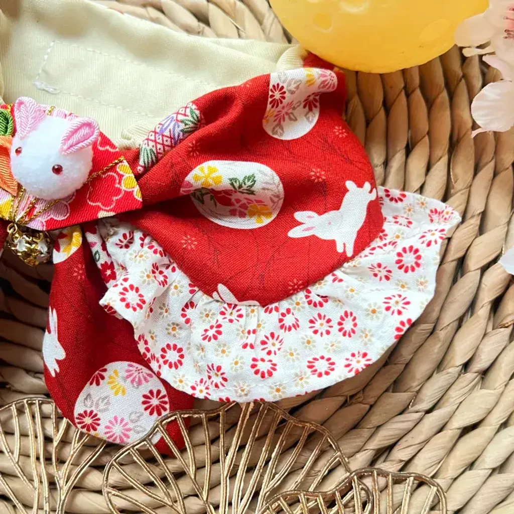 和風兔兔圍巾（紅色）2