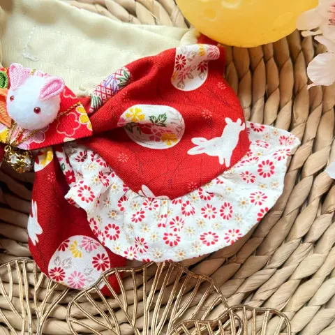 和風兔兔圍巾（紅色）2