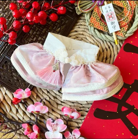 水墨中式披紗（粉配淺金邊）1