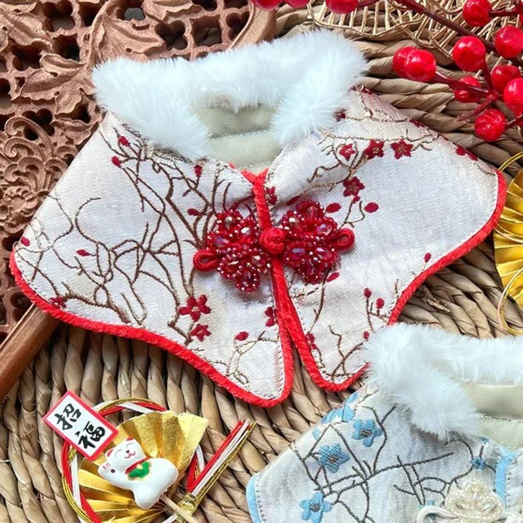 中式酒紅色梅花披肩