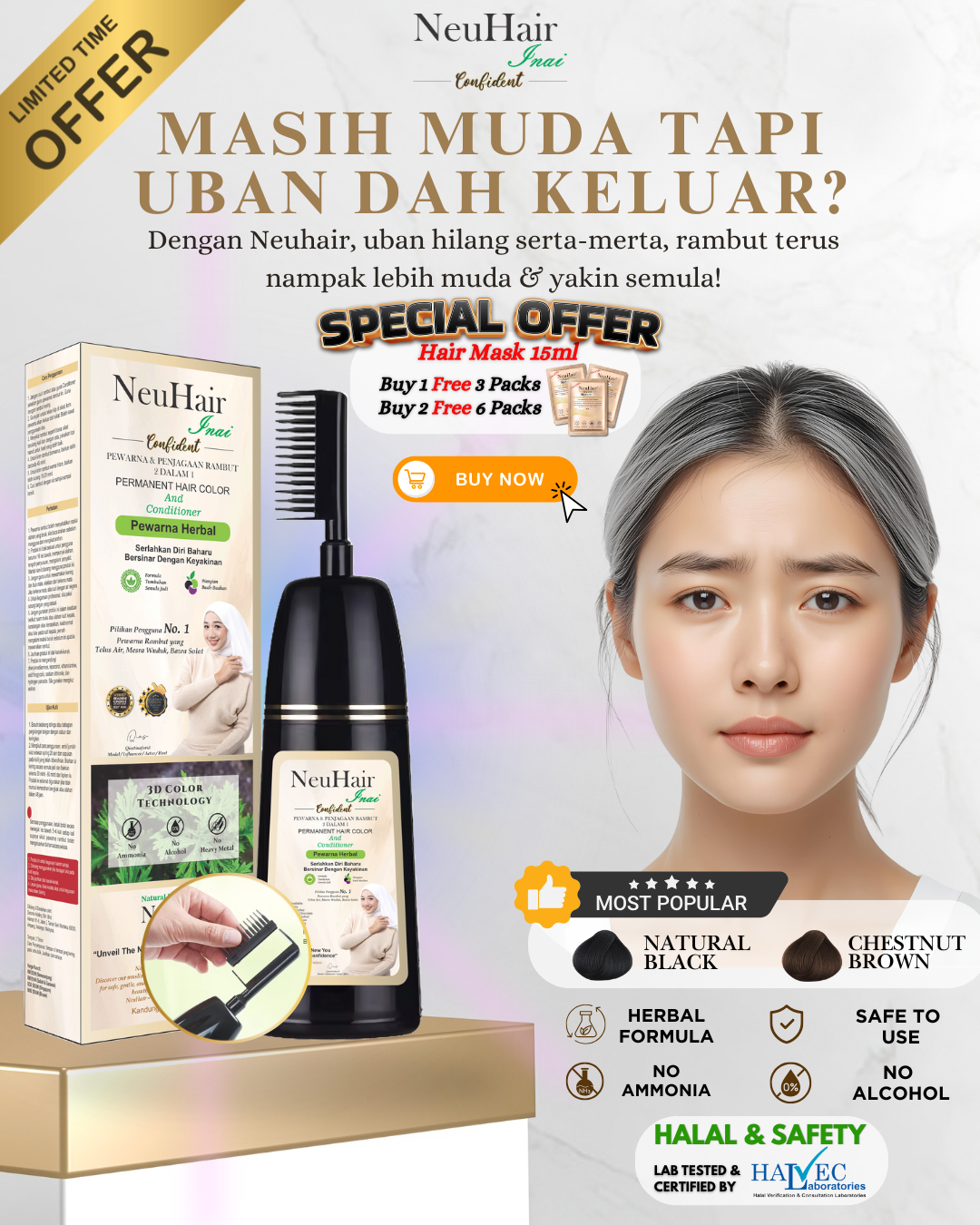 Menutup Uban Secara Semula Jadi: Pilihan Pewarna yang Mesra Halal