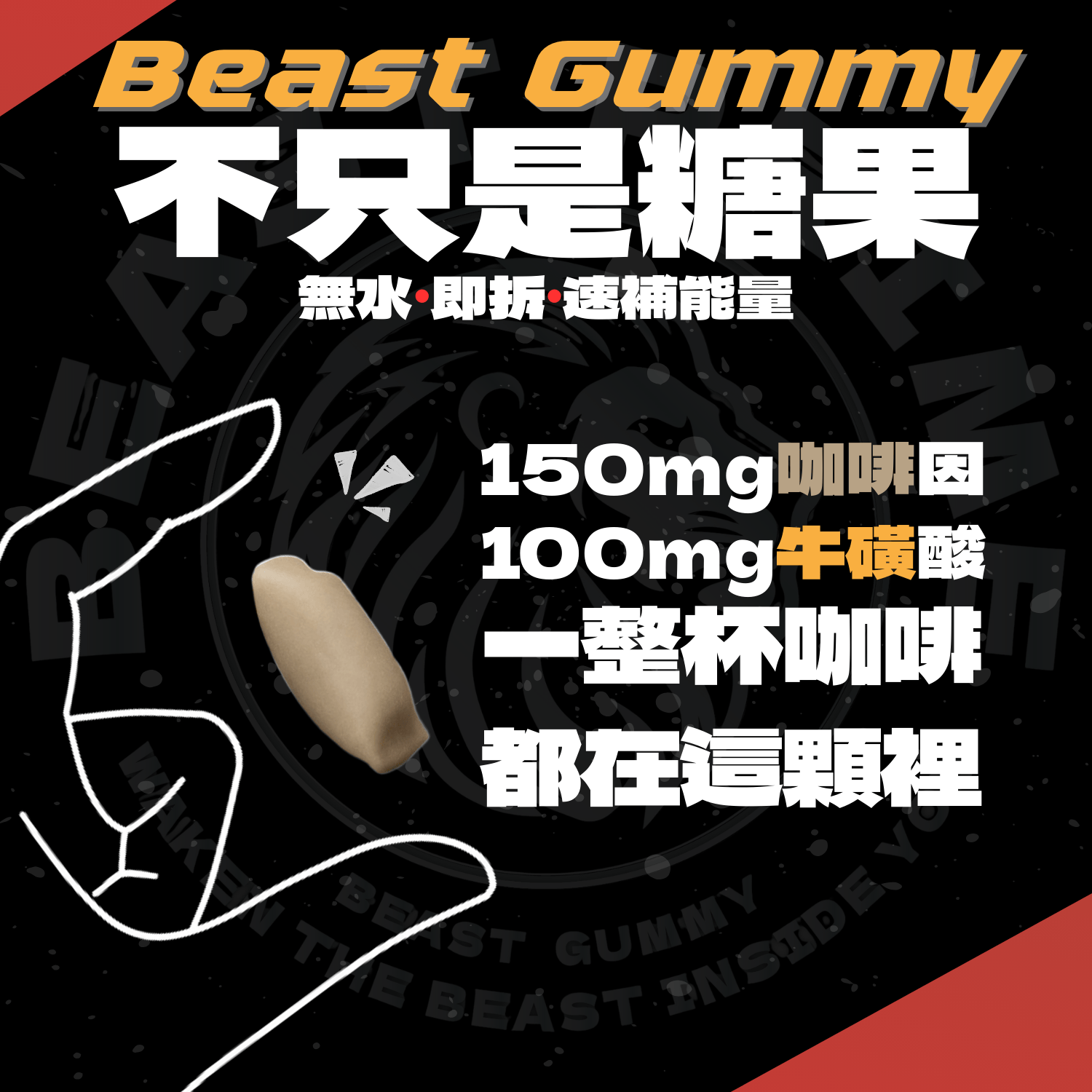 Beast Gummy，簡稱BTG，150m咖啡因,150mg牛磺酸添加
