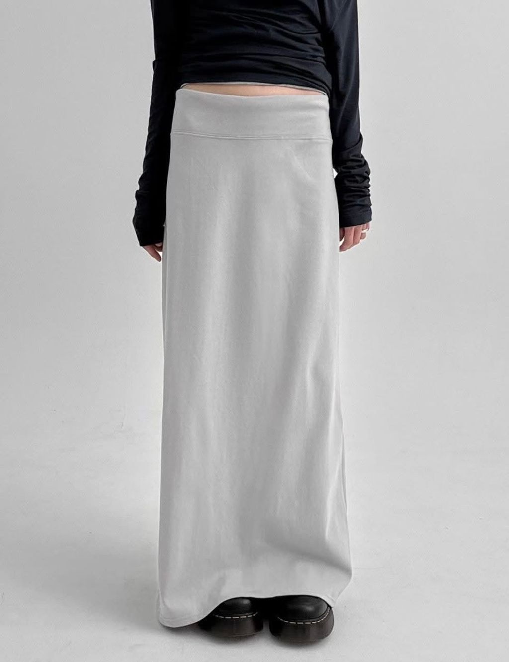 寬腰帶設計不捲邊長裙1