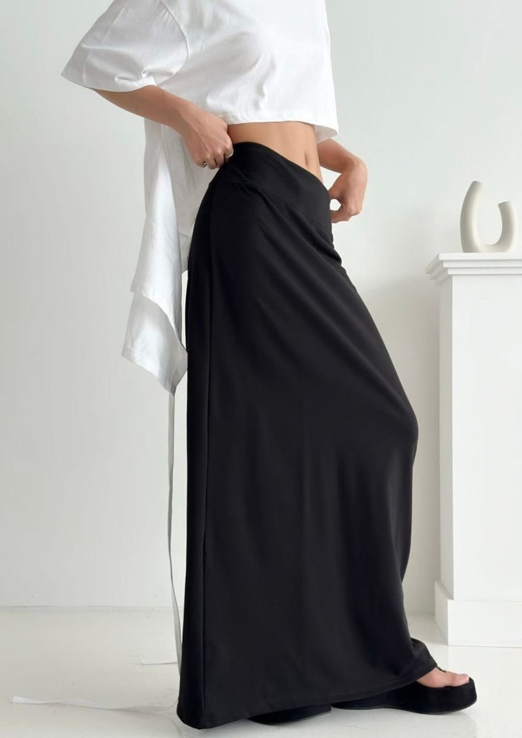 寬腰帶設計不捲邊長裙2