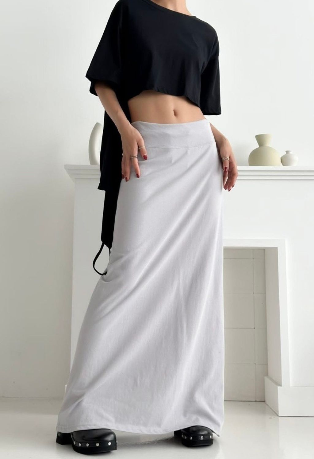 寬腰帶設計不捲邊長裙3