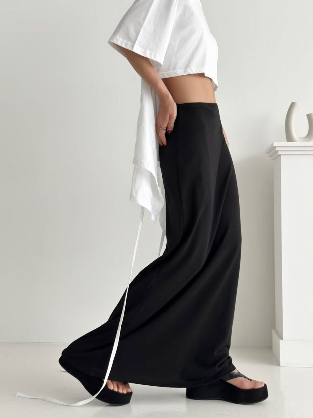 寬腰帶設計不捲邊長裙4