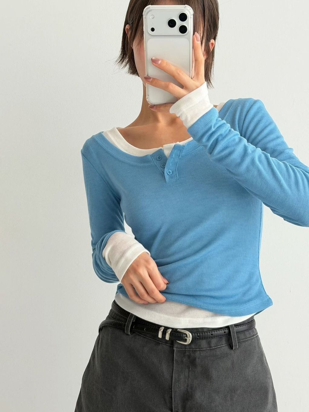 露不露肩顯瘦羅紋上衣1