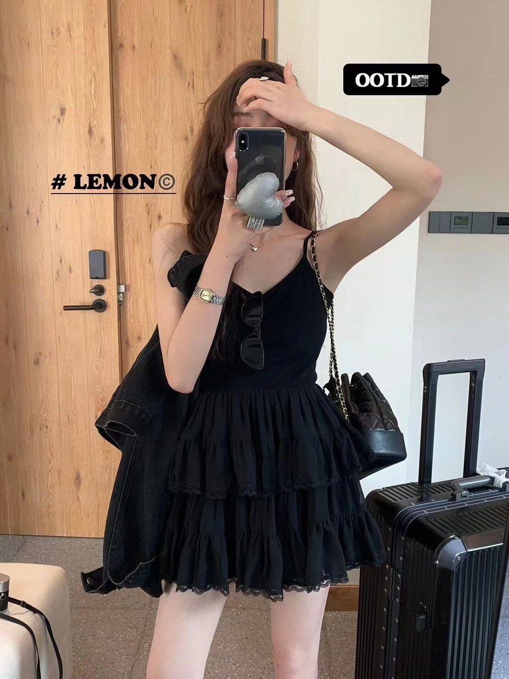 H060 🍋高質感細肩蛋糕短洋 black model